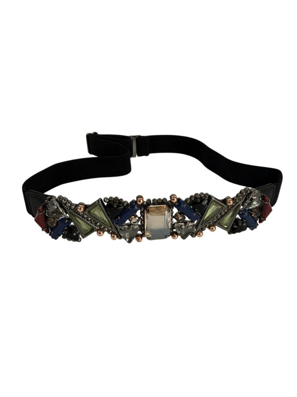 BCBG Maz Azria Beaded Gem Jewel Statement Belt Black Elastic Maximalist Festival